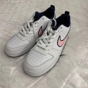 Nike White Sneakers with Pink and Navy Accents